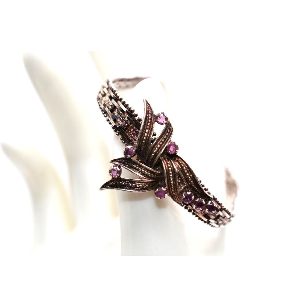Vintage Italy 925 Sterling Silver Ruby Bracelet 7.25” Safety Clasp